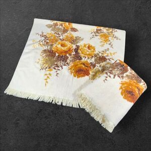 2 Vintage Cannon Mills Royal Family Floral Fringe Towels 66x27 Gold Rose USA